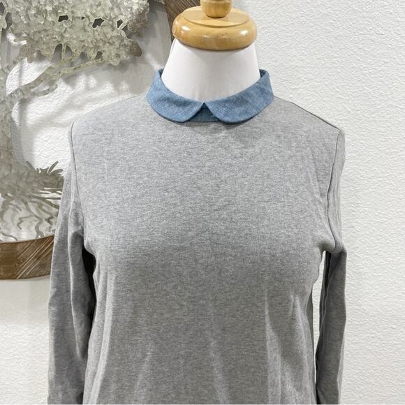 COS Cotton Dress Peter Pan Collar Gray Blue Chambray Small - Picture 2 of 7